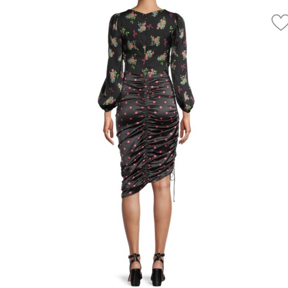 NWT For Love & Lemons Wilson Print Ruched Midi Dress in Polka Dots & Floral - Picture 2 of 10